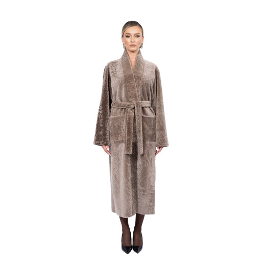 Palton shearling persan, cu cordon si guler tip kimono, 100cm
