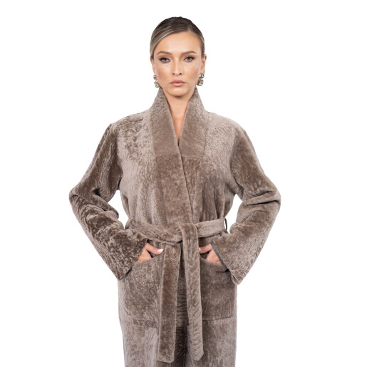 Palton shearling persan, cu cordon si guler tip kimono, 100cm