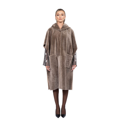 Haina shearling persan, maneci evantai si gluga, culoare speciala, 90cm