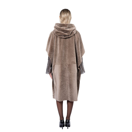 Haina shearling persan, maneci evantai si gluga, culoare speciala, 90cm