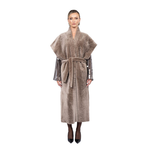 Vesta lunga shearling persan, cu cordon, culoare speciala, 110cm
