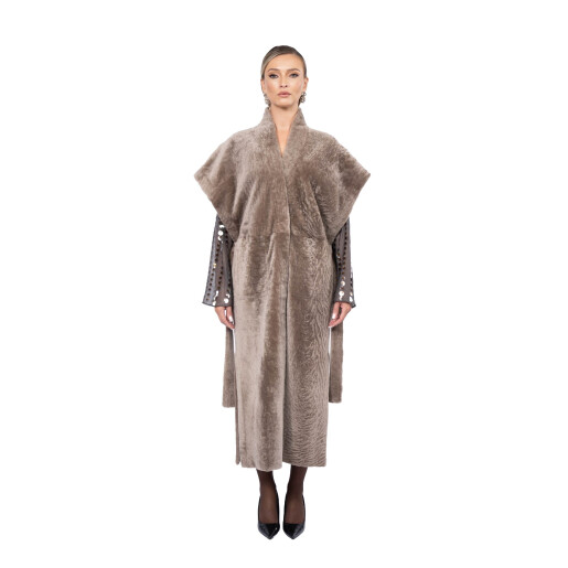Vesta lunga shearling persan, cu cordon, culoare speciala, 110cm