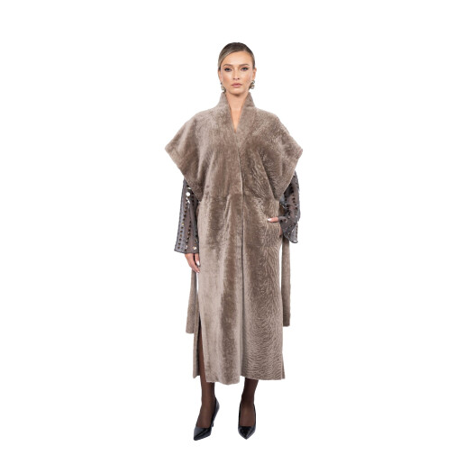 Vesta lunga shearling persan, cu cordon, culoare speciala, 110cm
