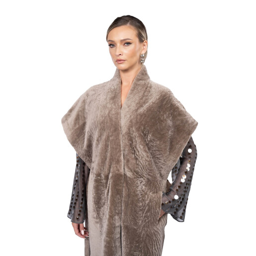 Vesta lunga shearling persan, cu cordon, culoare speciala, 110cm