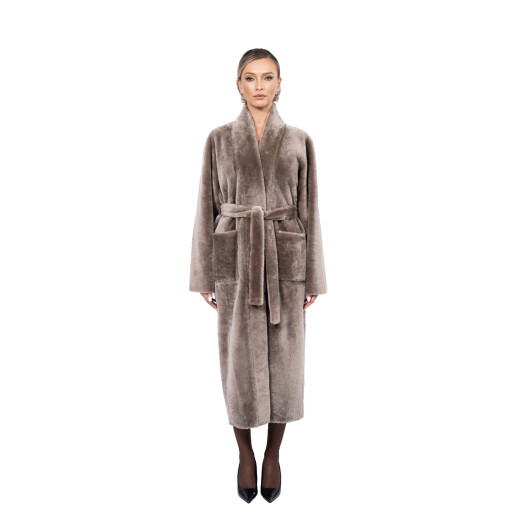 Palton shearling persan, cu cordon, guler tip kimono, 120cm