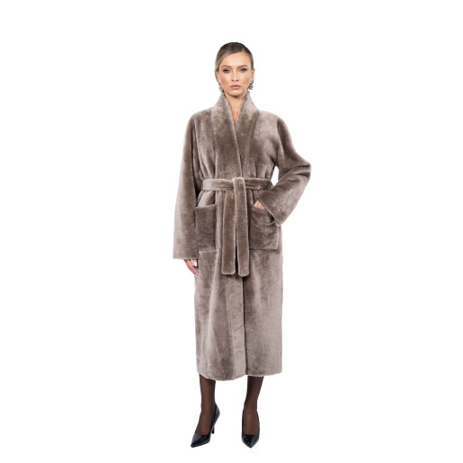Palton shearling persan, cu cordon, guler tip kimono, 120cm
