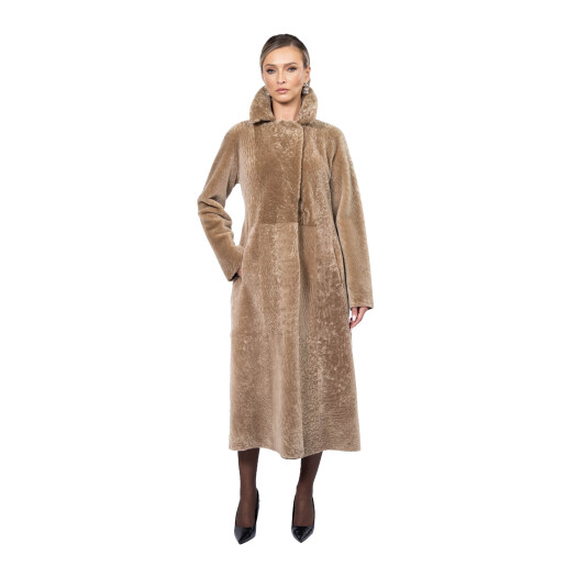 Palton tip cojoc din shearling merinos bej, 100cm