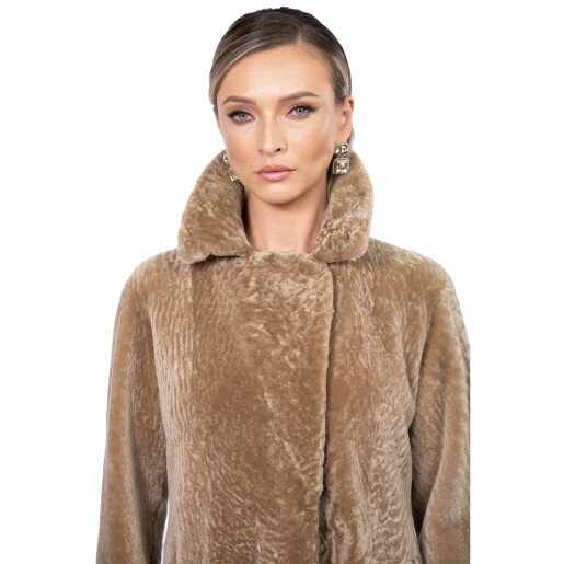 Palton tip cojoc din shearling merinos bej, 100cm