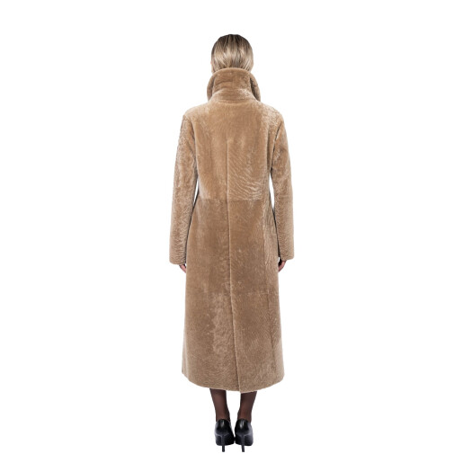 Palton tip cojoc din shearling merinos bej, 100cm