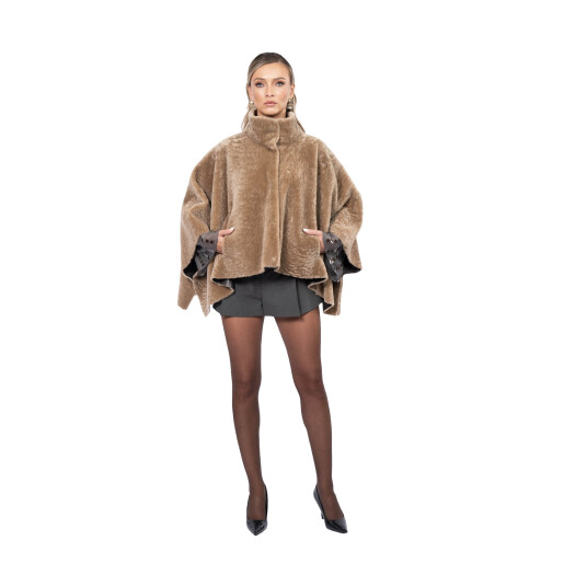 Jacheta shearling persan, bej, maneci evantai, 60cm