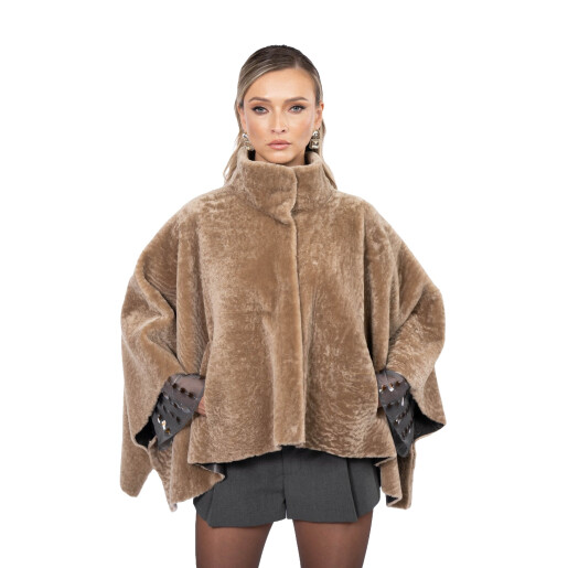 Jacheta shearling persan, bej, maneci evantai, 60cm