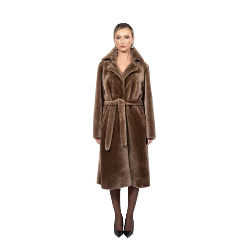 Palton tip cojoc, shearling merinos spaniol, cu cordon, 100cm