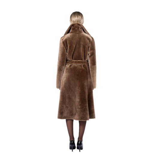 Palton tip cojoc, shearling merinos spaniol, cu cordon, 100cm