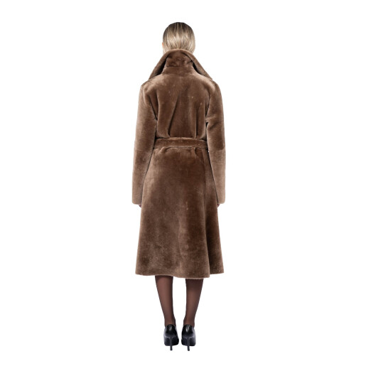 Palton tip cojoc, shearling merinos spaniol, cu cordon, 100cm