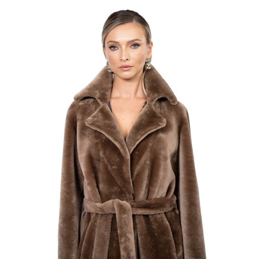 Palton tip cojoc, shearling merinos spaniol, cu cordon, 100cm