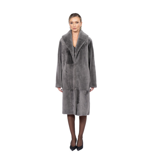 Palton shearling South African, guler sal, gray, 100cm
