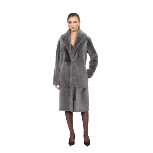 Palton shearling South African, guler sal, gray, 100cm