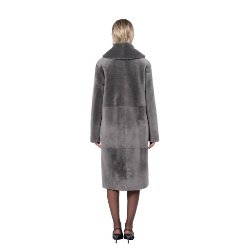 Palton shearling South African, guler sal, gray, 100cm
