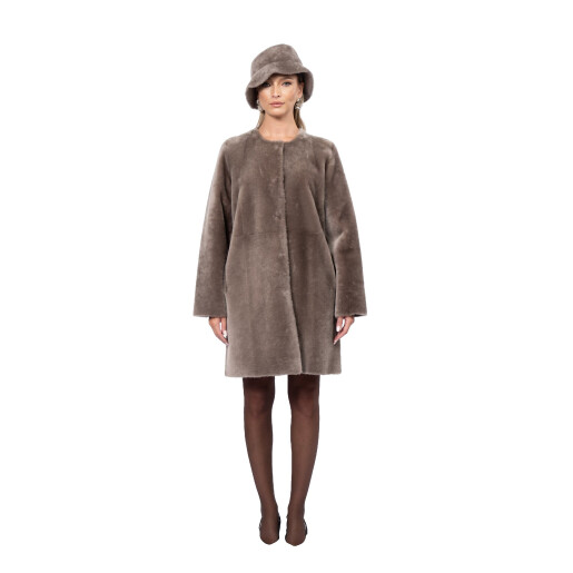 Set Palton + palarie shearling South African velvet, tan taupe, 90cm