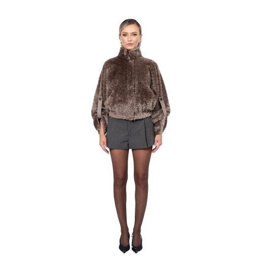 Jacheta scurta de South African shearling, tan taupe 3D, maneci 3/4, 50cm