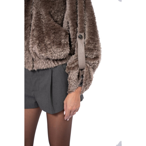Jacheta scurta de South African shearling, tan taupe 3D, maneci 3/4, 50cm