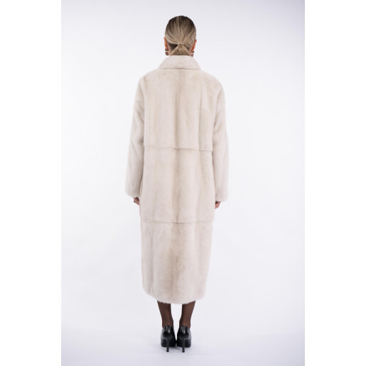 Palton lung blana naturala vizon, guler tip kimono, super light grey, 120cm