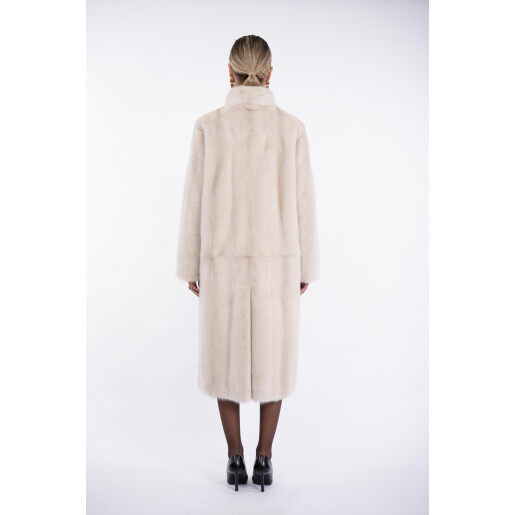 Palton lung blana naturala vizon, guler tip kimono, super light grey, 120cm