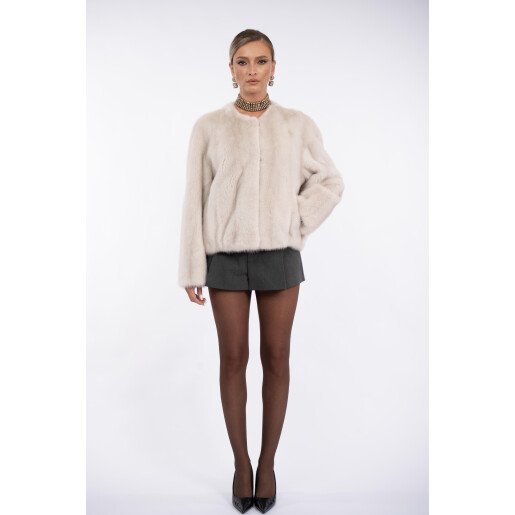 Jacheta scurta blana naturala vizon, super light grey, 50cm