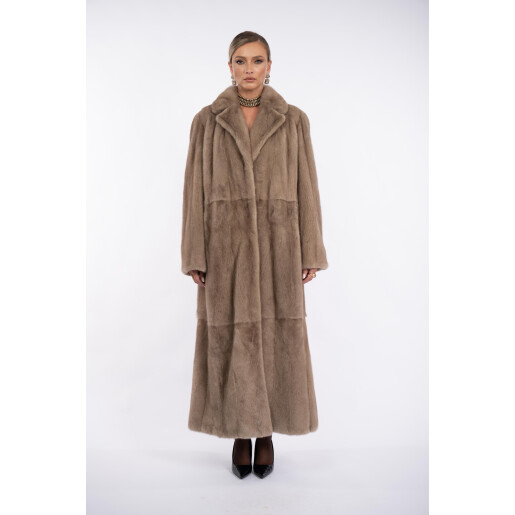 Palton blana naturala vizon, rever dublu, dark pastel, 130cm
