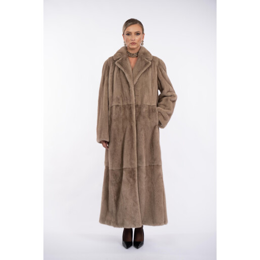 Palton blana naturala vizon, rever dublu, dark pastel, 130cm