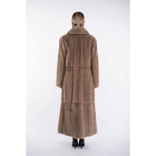 Palton blana naturala vizon, rever dublu, dark pastel, 130cm