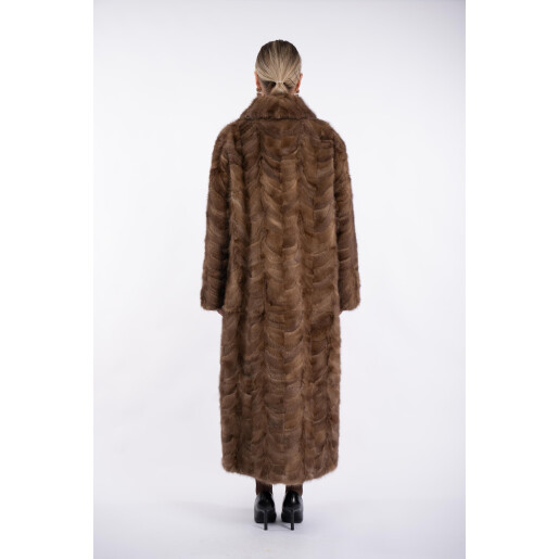 Haina lunga blana naturala vizon, guler sal, 3 haine in 1, maro, 130cm