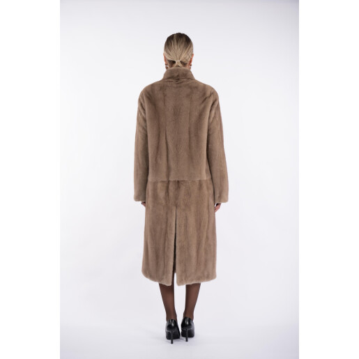 Palton blana naturala vizon, dark pastel, 100cm, guler tip kimono