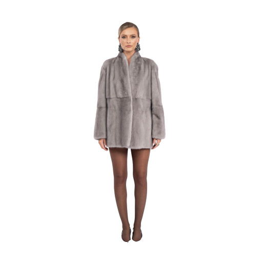 Haina blan anaturala vizon, guler tip kimono, saphire, 70cm