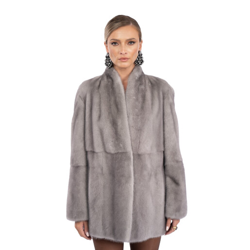 Haina blan anaturala vizon, guler tip kimono, saphire, 70cm