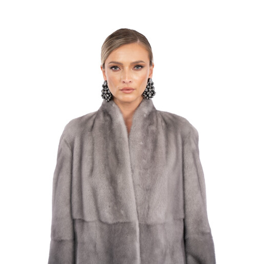 Haina blan anaturala vizon, guler tip kimono, saphire, 70cm