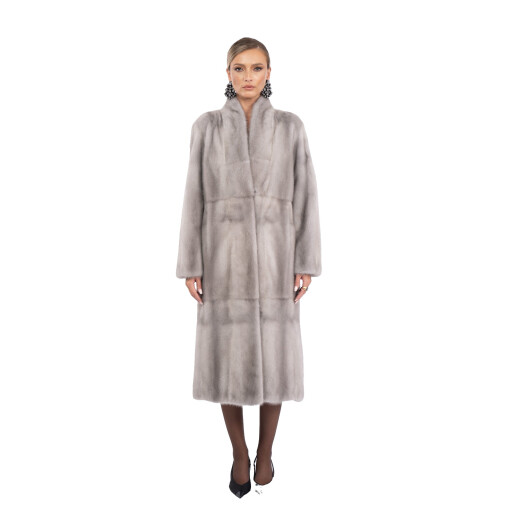 Palton blana naturala vizon, guler tip kimono, saphire, 110cm