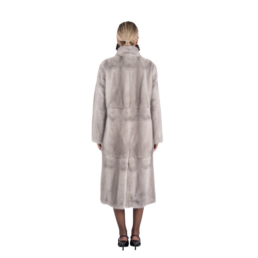 Palton blana naturala vizon, guler tip kimono, saphire, 110cm