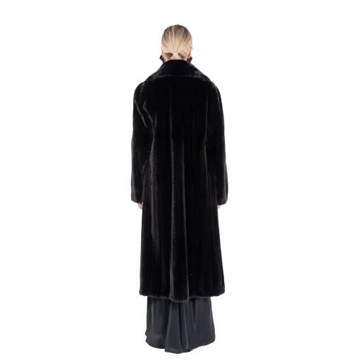 Palton blana naturala vizon, guler geometric, negru, 110cm