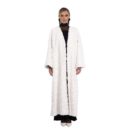 Palton lung blana naturala de vizon, guler tip kimono, 130cm