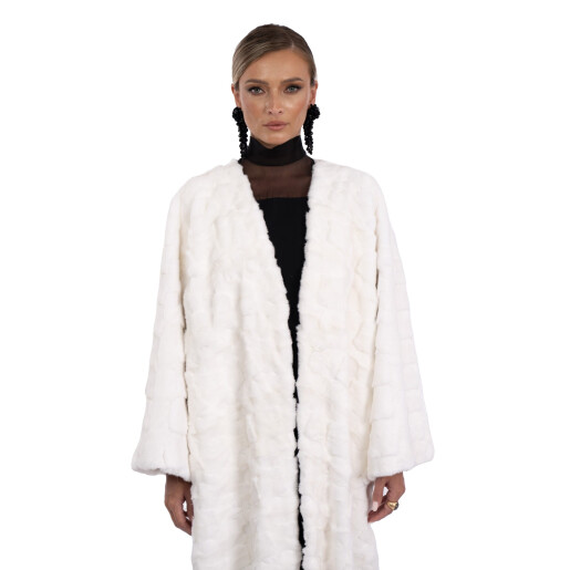 Palton lung blana naturala de vizon, guler tip kimono, 130cm