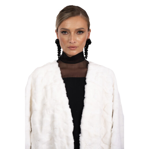 Palton lung blana naturala de vizon, guler tip kimono, 130cm