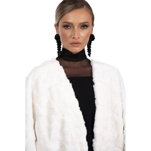 Palton lung blana naturala de vizon, guler tip kimono, 130cm