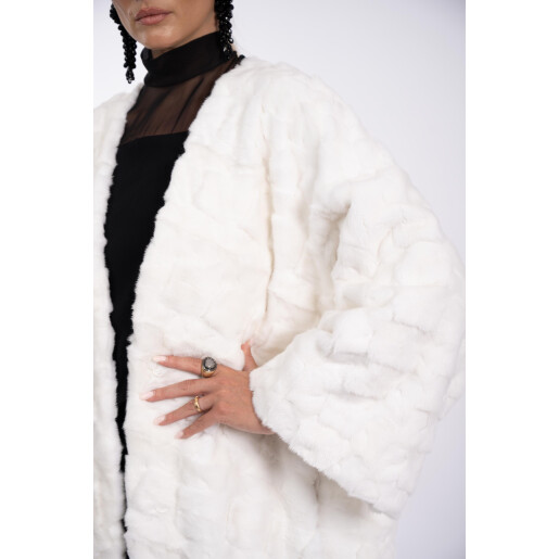 Palton lung blana naturala de vizon, guler tip kimono, 130cm