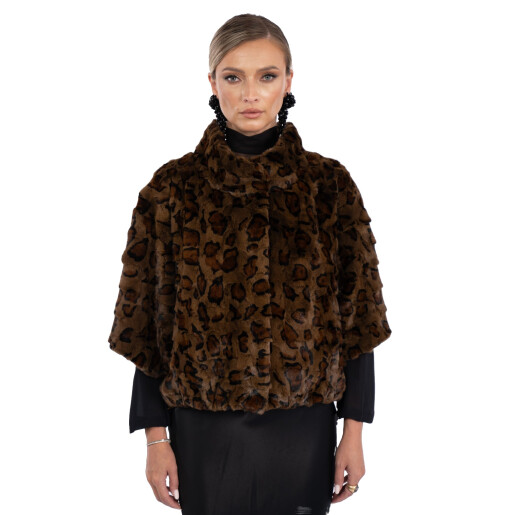 Jacheta blana naturala vizon, animal print, maneci 3/4, 55cm