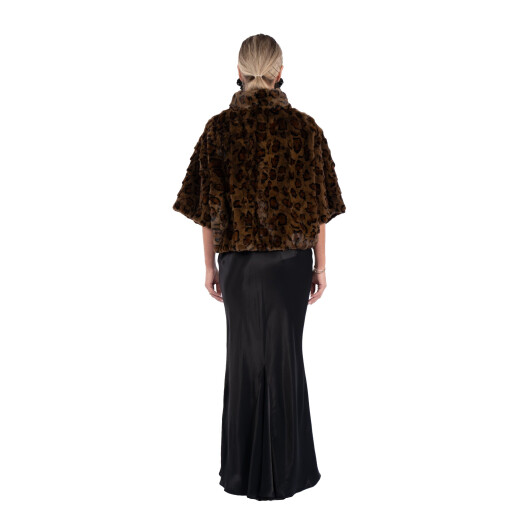 Jacheta blana naturala vizon, animal print, maneci 3/4, 55cm