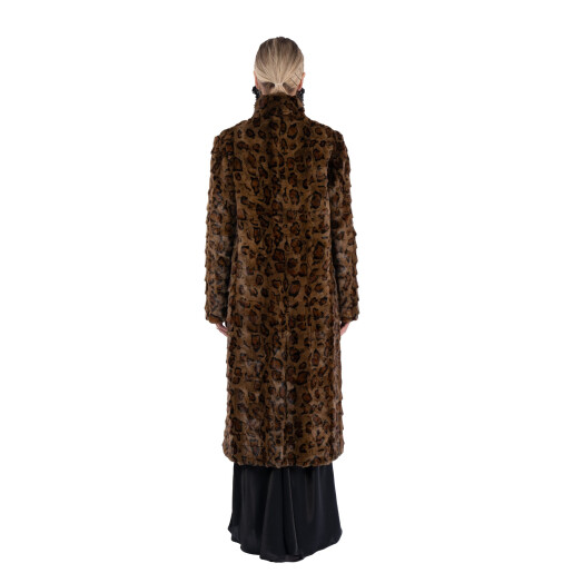 Haina lunga blana naturala vizon, guler tip kimono, animal print, 110cm