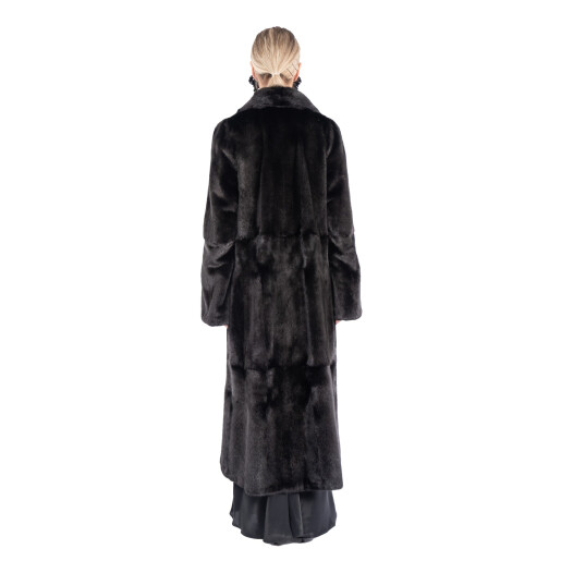 Haina lunga blana naturala vizon, guler geometric, negru, 130cm