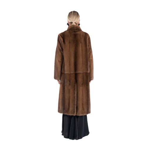 Palton blana naturala vizon, guler tip kimono, culoare naturala maro, 110cm