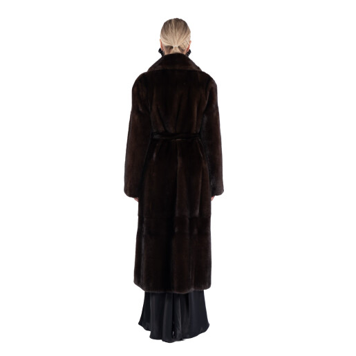 Palton blana naturala vizon, rever dublu scurt, cordon, 120cm